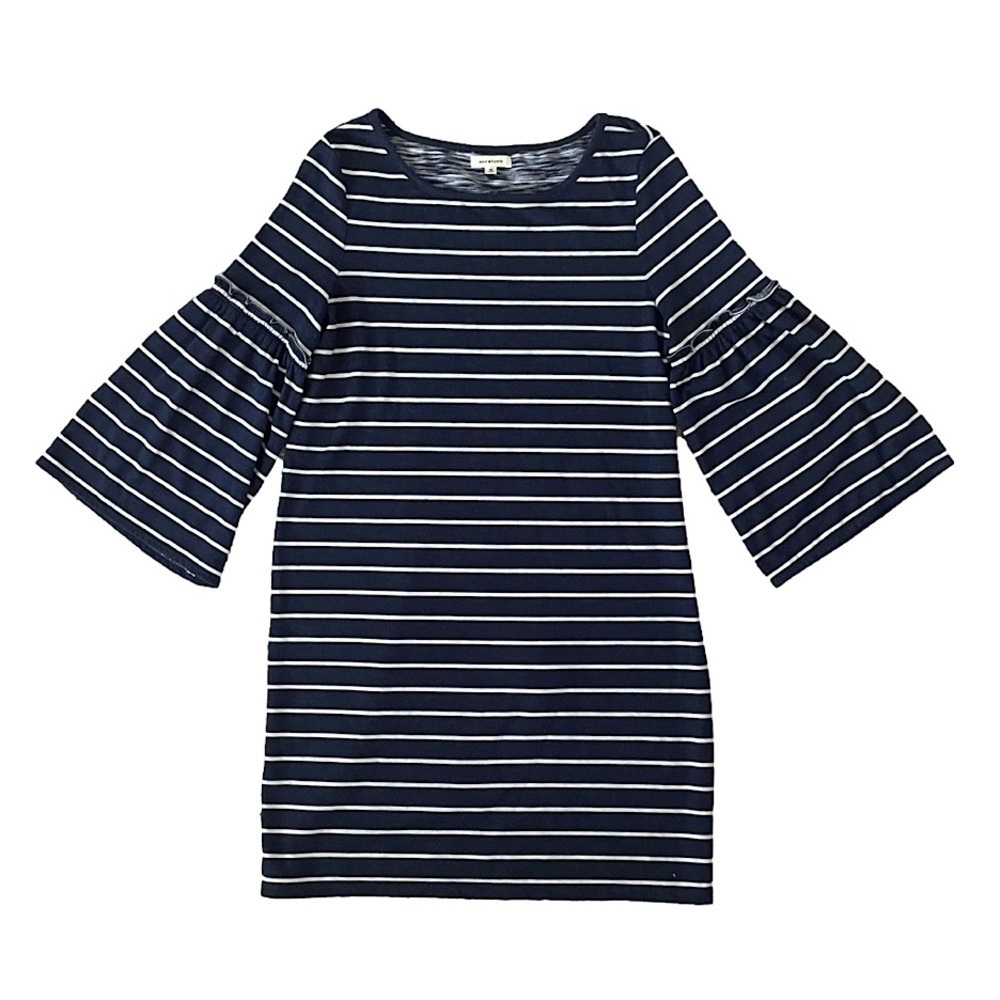 Max Studio Navy Nautical Bell Sleeve Sheath Dress, M